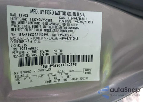 2004 Ford Taurus Sel from USA, damaged, VIN 1FAHP56S04A142598